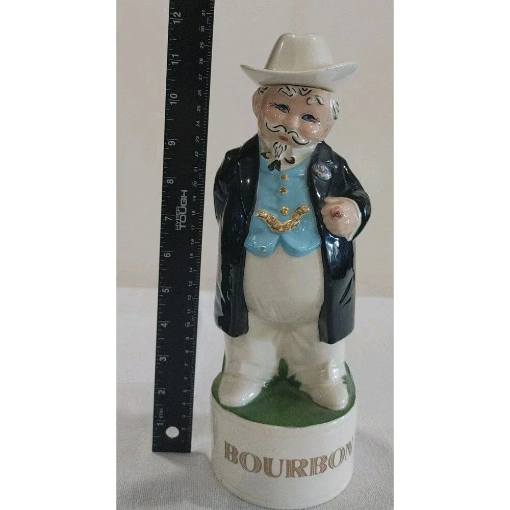Southern Gentleman- Bourbon Decanter, Vintage - cigar, pocket watch chain, hat